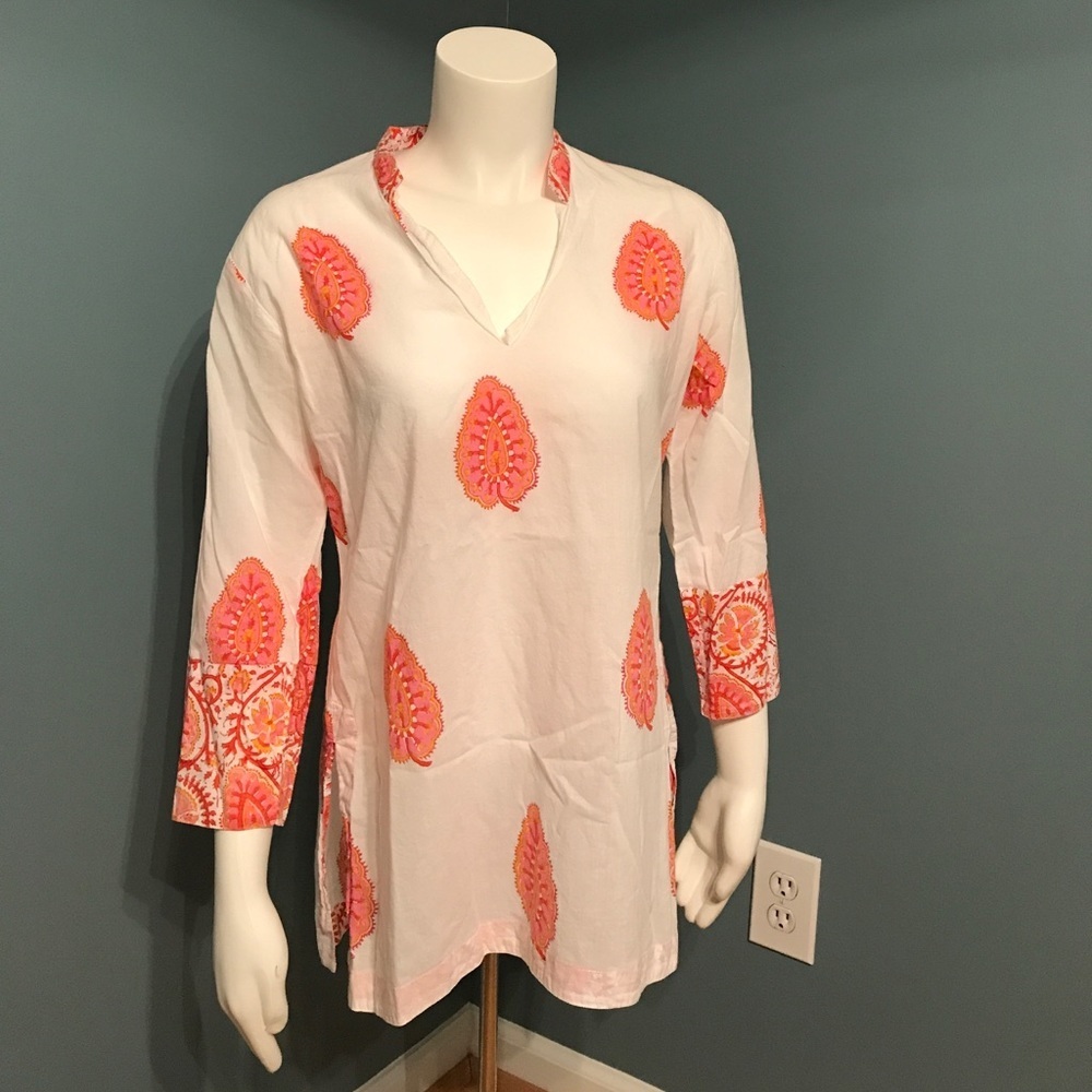 Putumayo white cotton boho coverup tunic medium